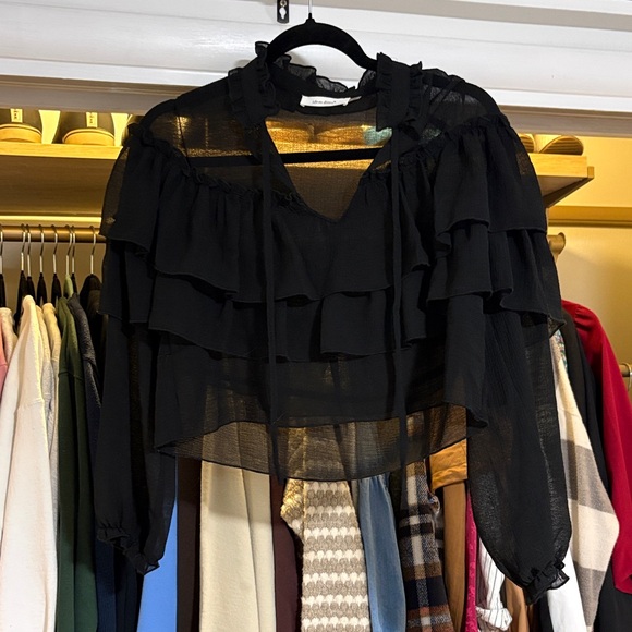 idem ditto Tops - Elegant Black Ruffled Women's Blouse